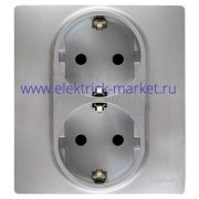Legrand Etika Алюминий Розетка 2-ая с/з , винтовые клеммы, 16А, 250 В 672423
