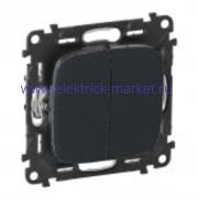 Legrand Valena Allure Выключатель двухклавишный простой, автоматические клеммы Антрацит