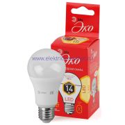 Лампы СВЕТОДИОДНЫЕ ЭКО ECO LED A60-14W-827-E27  ЭРА (диод, груша, 14Вт, тепл, E27)