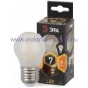 Лампа светодиодная Эра F-LED P45-7W-827-E27 frost (филамент, шар мат., 7Вт, тепл, E27)