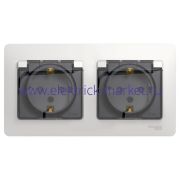 Systeme Electric Glossa Бел Розетка 2-ая с/з, со шторками, в сборе, IP44 GSL000147