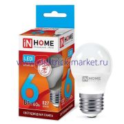 Лампа светодиодная LED-ШАР-VC 6Вт шар 4000К нейтр. бел. E27 570лм 230В IN HOME 4690612020532