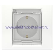 SE Unica New Белый Розетка с/з со шторками, с крышкой, IP44, в сборе с рамкой