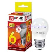 Лампа светодиодная LED-ШАР-VC 6Вт шар 230В E27 3000К 570лм IN HOME 4690612020525
