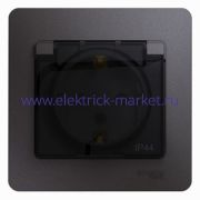 Systeme Electric Glossa Графит Розетка с/з со шторками с крышкой IP44 (в сборе) GSL001348