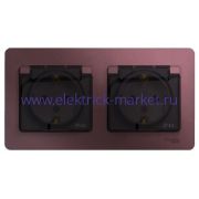Systeme Electric Glossa Баклажановый Розетка 2-ая с/з, со шторками, в сборе, IP44 GSL001147