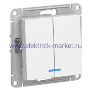 Systeme Electric AtlasDesign Бел Выключатель 2-клавишный с подсветкой, сх.5а, 10АХ, механизм ATN000153