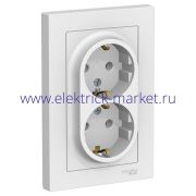 System Electric AtlasDesign Бел Розетка с/з двойная, 16А, в сборе ATN000124