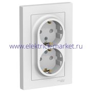 System Electric AtlasDesign Бел Розетка с/з двойная, со шторками, 16А, в сборе ATN000126