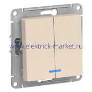 Systeme Electric AtlasDesign Беж Выключатель 2-клавишный с подсветкой, сх.5а, 10АХ, механизм ATN000253