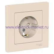 System Electric AtlasDesign Беж Розетка с/з со шторками, 16А, в сборе ATN000244
