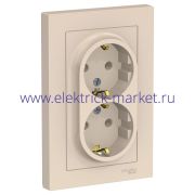 System Electric AtlasDesign Беж Розетка с/з двойная, 16А, в сборе ATN000224