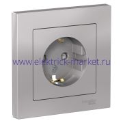 System Electric AtlasDesign Алюминий Розетка с/з со шторками, 16А, в сборе ATN000344