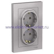 System Electric AtlasDesign Алюминий Розетка с/з двойная, 16А, в сборе ATN000324