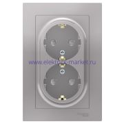 System Electric AtlasDesign Алюминий Розетка с/з двойная, со шторками, 16А, в сборе ATN000326