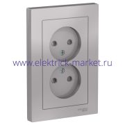 System Electric AtlasDesign Алюминий Розетка б/з двойная, со шторками,16А, в сборе ATN000322