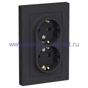 System Electric AtlasDesign Карбон Розетка с/з двойная, 16А, в сборе ATN001024