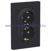 System Electric AtlasDesign Карбон Розетка с/з двойная, со шторками, 16А, в сборе ATN001026