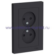 System Electric AtlasDesign Карбон Розетка б/з двойная, со шторками,16А, в сборе ATN001022