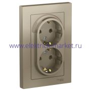 Systeme Electric AtlasDesign Шампань Розетка с/з двойная, 16А, в сборе ATN000524
