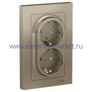 Systeme Electric AtlasDesign Шампань Розетка с/з двойная, со шторками, 16А, в сборе ATN000526