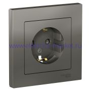 Systeme Electric AtlasDesign Сталь Розетка с/з со шторками, 16А, в сборе ATN000944
