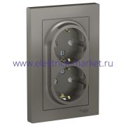 Systeme Electric AtlasDesign Сталь Розетка с/з двойная, со шторками, 16А, в сборе ATN000926