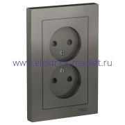 Systeme Electric AtlasDesign Сталь Розетка б/з двойная, со шторками,16А, в сборе ATN000922