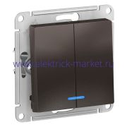 Systeme Electric AtlasDesign Мокко Выключатель 2-клавишный с подсветкой, сх.5а, 10АХ, механизм ATN000653