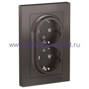 Systeme Electric AtlasDesign Мокко Розетка с/з двойная, со шторками, 16А, в сборе ATN000626