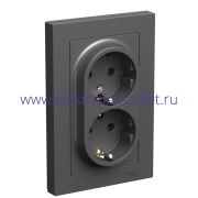 Systeme Electric AtlasDesign Базальт Розетка двойная с/з, 16А, в сборе ATN001424