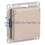 Systeme Electric AtlasDesign Песочный Розетка с/з со шторками с крышкой, 16А, IP20, механизм ATN001246