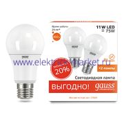 Gauss Лампа Elementary A60 11W 800lm 3000K E27 (2 лампы в упаковке) LED