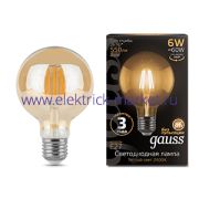 Gauss Лампа Filament G95 6W 550lm 2400К Е27 golden LED