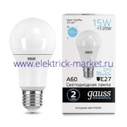 Gauss Лампа Elementary A60 15W 1480lm 6500K E27 LED