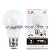 Gauss Лампа Elementary A60 7W 520lm 3000K E27 LED