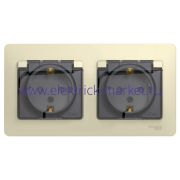 Systeme Electric Glossa Беж Розетка 2-ая с/з, со шторками, в сборе, IP44 GSL000247