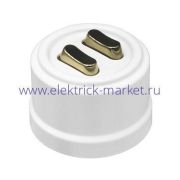 BIRONI Лизетта Пластик Белый Выключатель кнопочный проходной 2-кл (клавишный), ручка Бронза