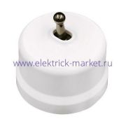 BIRONI Лизетта Пластик Белый Выключатель кнопочный 1-кл (тумблерный), ручка Бронза
