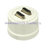 BIRONI Лизетта Пластик Слоновая кость Выключатель кнопочный проходной 2-кл (клавишный), ручка Бронза