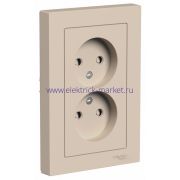 Systeme Electric AtlasDesign Песочный Розетка двойная б/з со шторками,16А, в сборе ATN001222