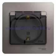 Systeme Electric Glossa Платина Розетка с/з со шторками с крышкой IP44 (в сборе) GSL001248